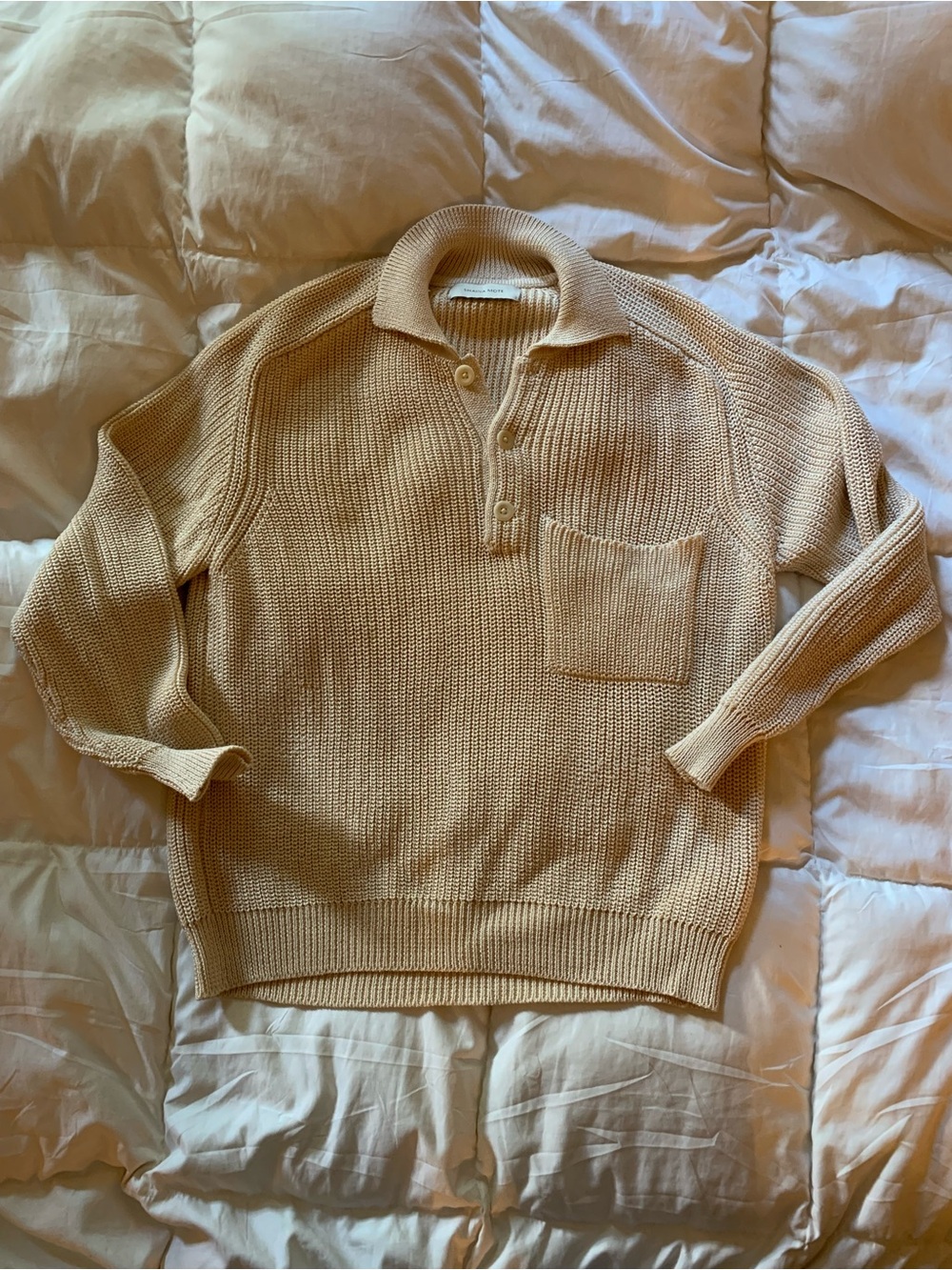 SHAINA MOTE SAATCHI PULLOVER Cotton Women’s V-Neck Polo Sweater in Cream Knit